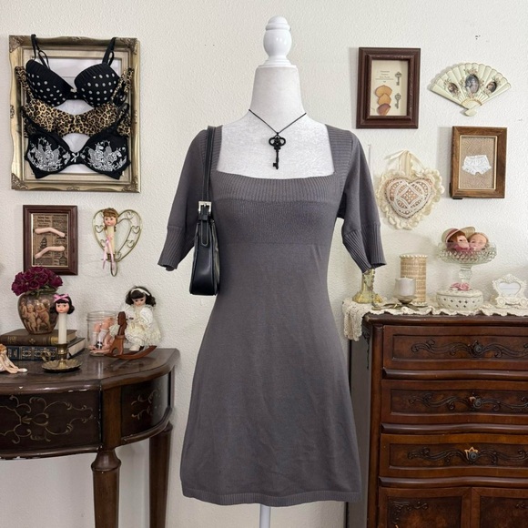 Rue21 Dresses & Skirts - y2k girly grunge coquette gray babydoll knit long sweater top